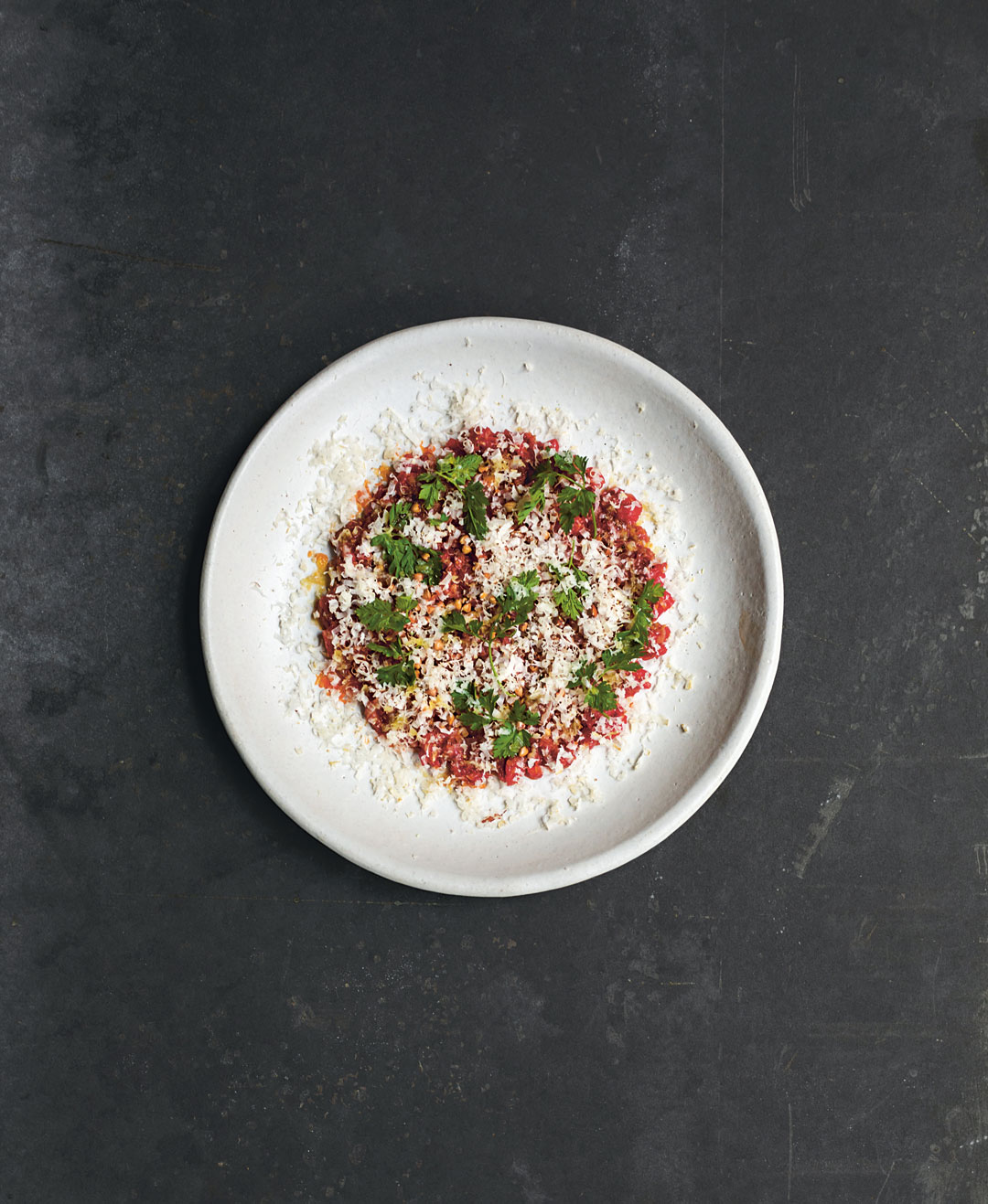 Beef tartare, smoked cheddar, horseradish, a dish the Contra chefs specifically created for a wine-orientated dinner. As featured in A Very Serious Cookbook