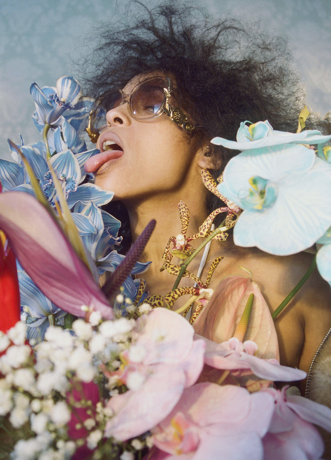 BRRCH - Princess Nokia, photograph by Petra Collins for Office Magazine: gypsophila, anthuriums and orchids