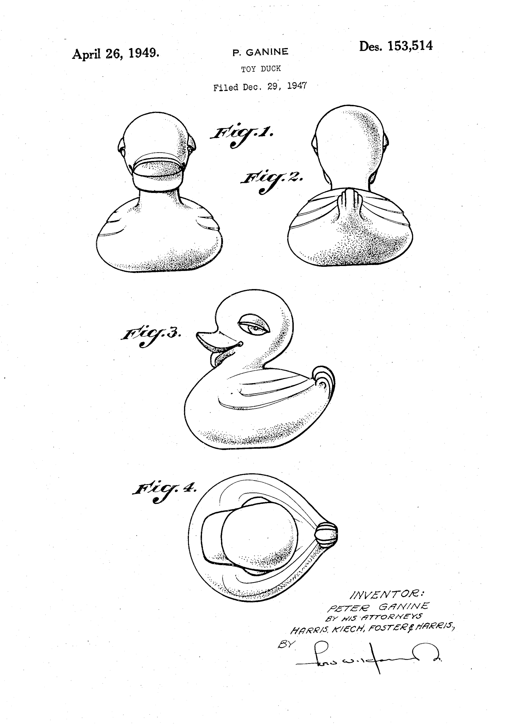 Toy Duck, Peter Ganine, 1947/1949. Patent Number: USD 153,514, U.S. Patent Office
