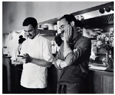 Bertrand Grébaut and Théophile Pourriat before service. Photograph: Alexandre Guirkinger