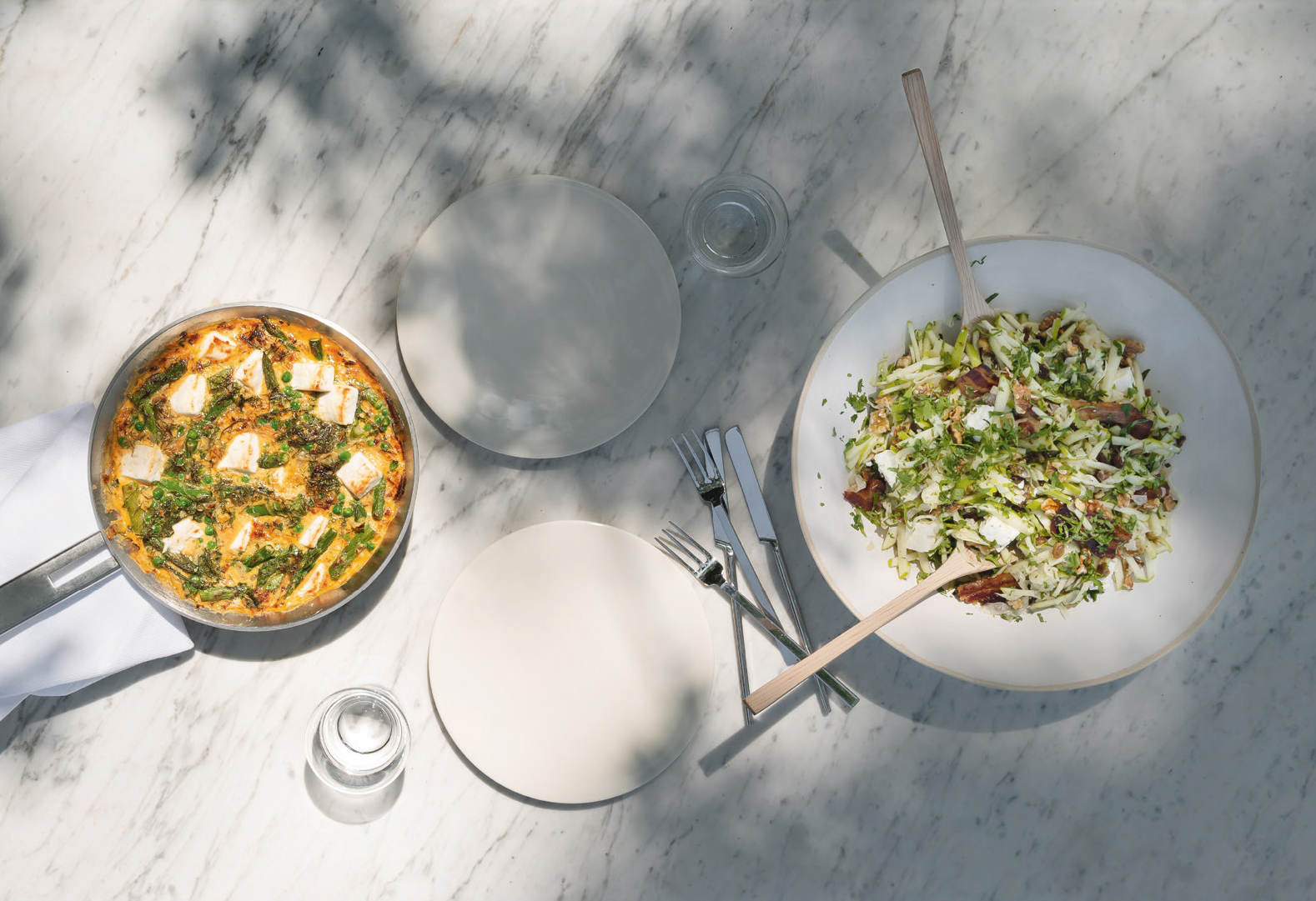 Asparagus, pea and herb frittata and fresh apple,fennel and feta salad, from a selection of spring recipes from Home Farm Cooking