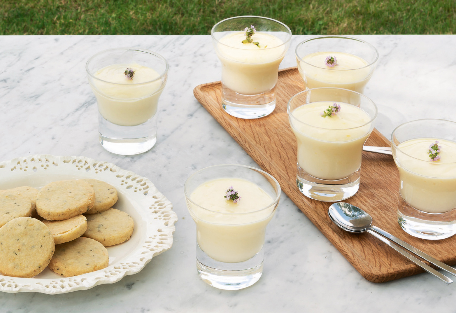 Lemon posset with thyme shortbread. Photography by Gilbert McCarragher