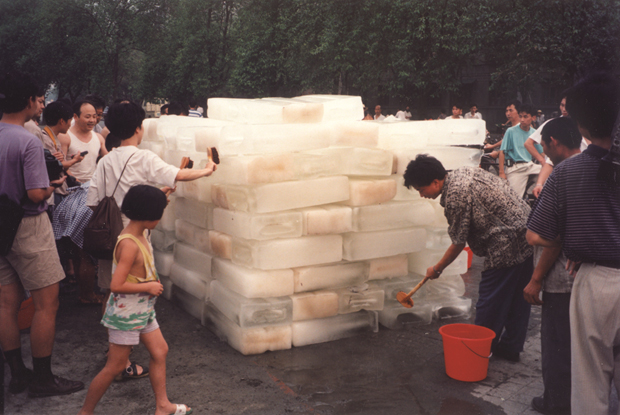 Washing the River, 1995, performance, Funan River, Chengdu, China, 1995 by Yin Xiuzhen