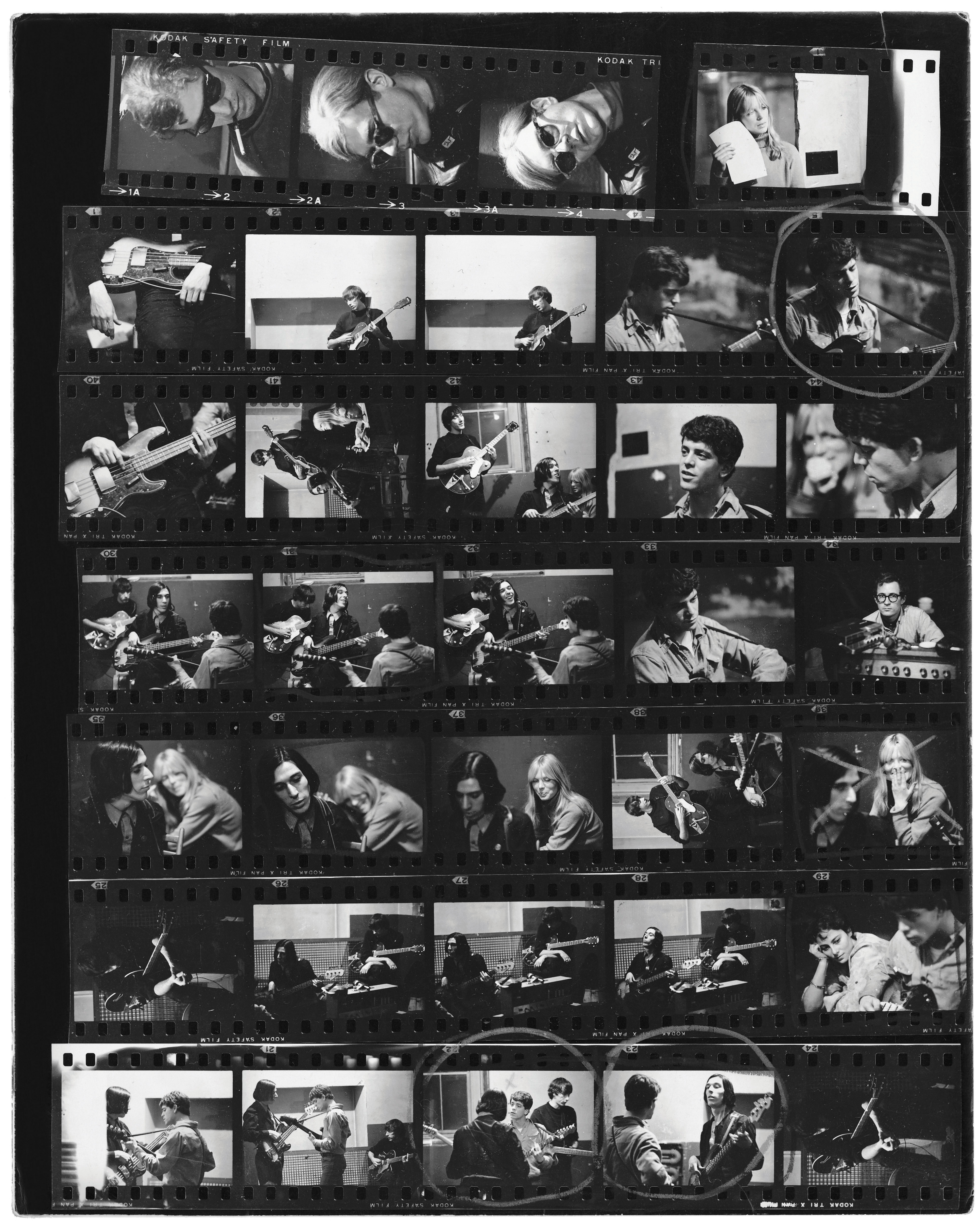 Contact sheet of images of the Velvet Underground. From Factory Andy Warhol Stephen Shore