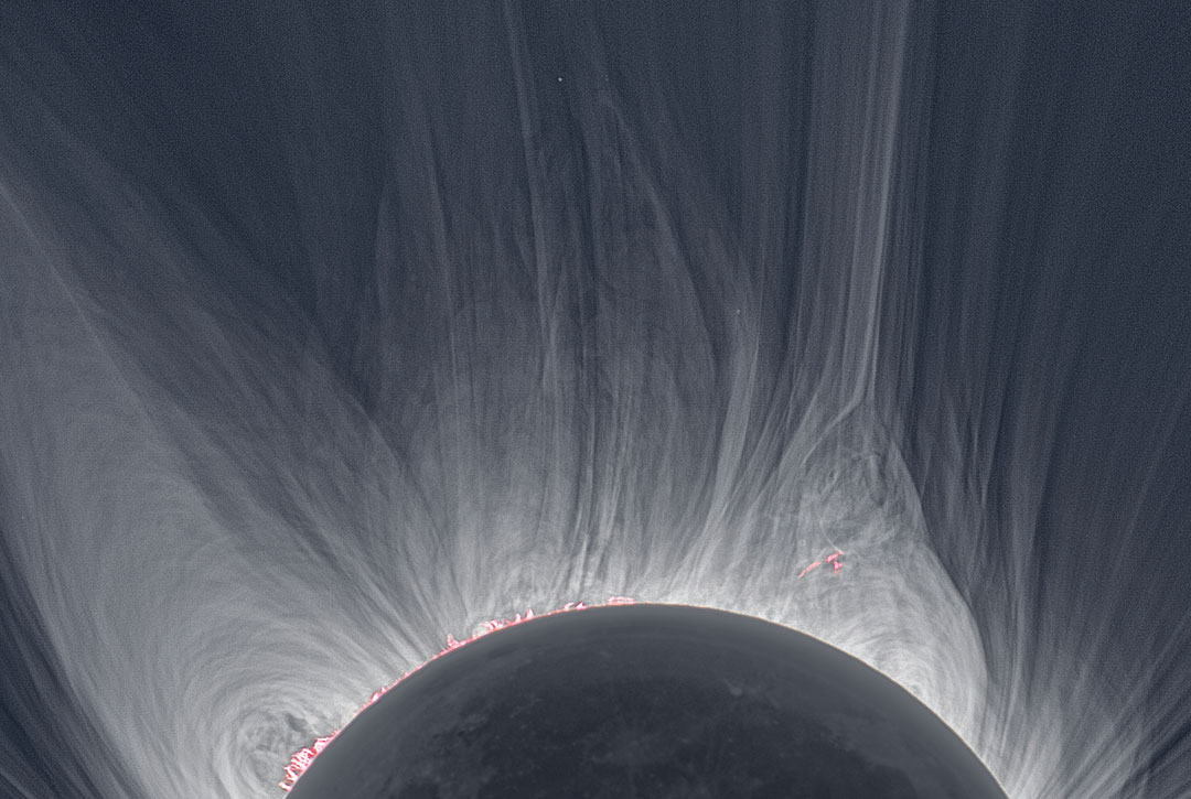 Detailed View of a Solar Eclipse Corona, 2008, Miloslav Druckmüller. Picture credit: Miloslav Druckmüller, Martin Dietzel, Peter Aniol, Vojtech Rušin, image processing by Miroslav Druckmüller from Universe