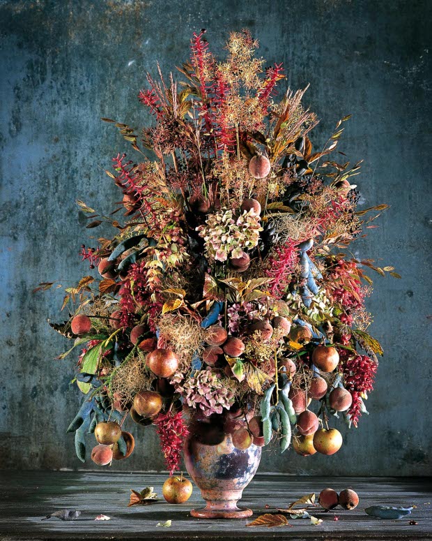 Autumn bouquet with flowers, plants, and fruit from the Kalmthout Arboretum, Belgium. From Daniel Ost
