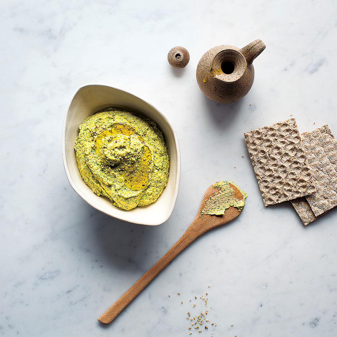 Pistachio and Kale Hummus. Photography by Simon Bajada