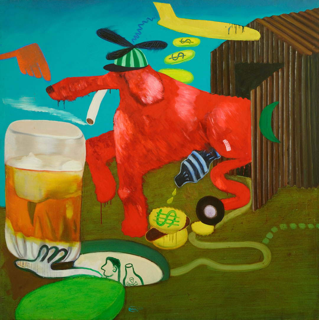 Peter Saul, Rich Dog, 1963. Oil on canvas, 59 x 59 in (149.9 x 149.9 cm). Hall Collection. Courtesy Hall Art Foundation. Photo: Jeffrey Nintzel