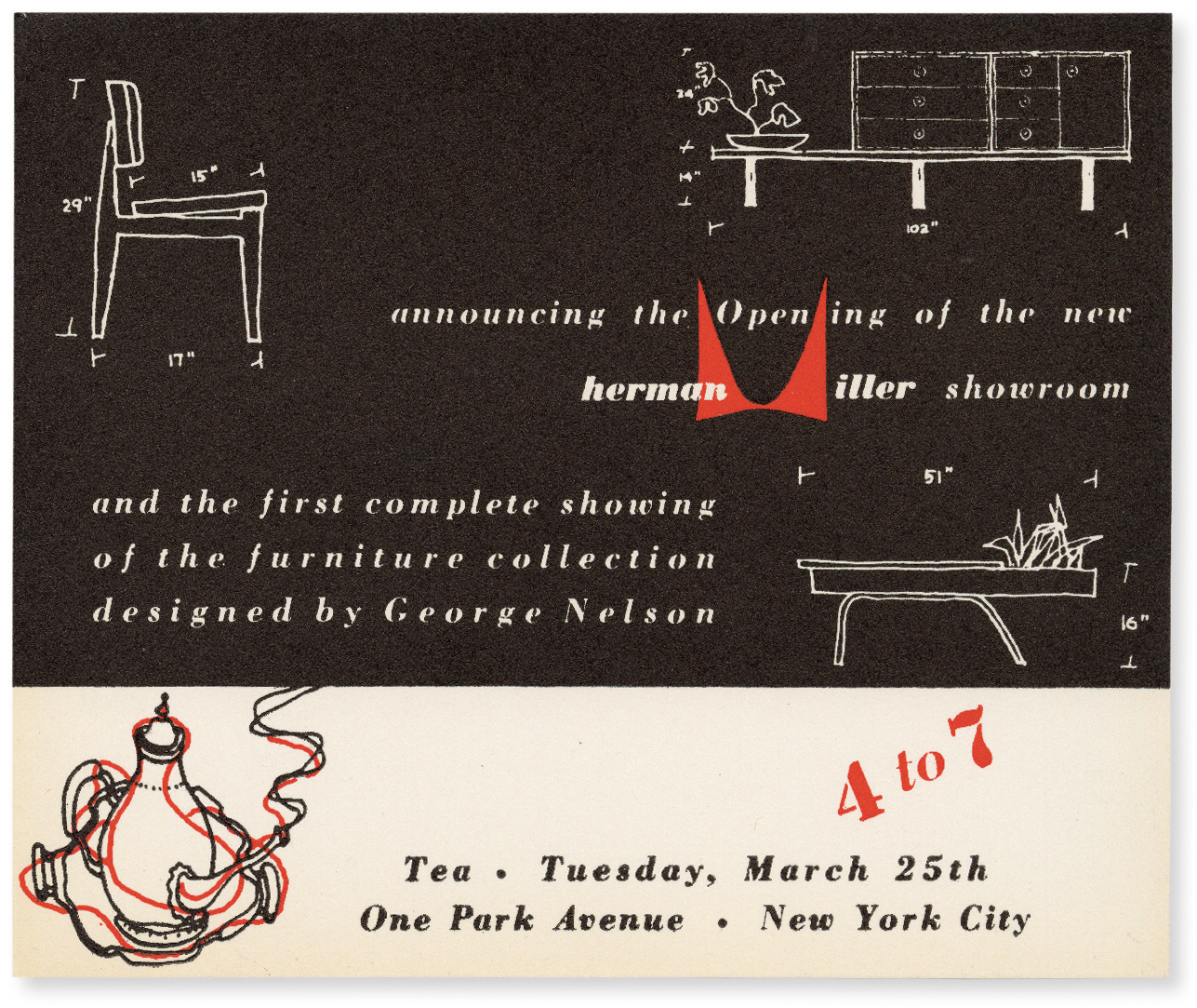 Herman Miller invitation featuring sketches by George Nelson, 1947. Picture credit: courtesy and copyright © Herman Miller Archives 