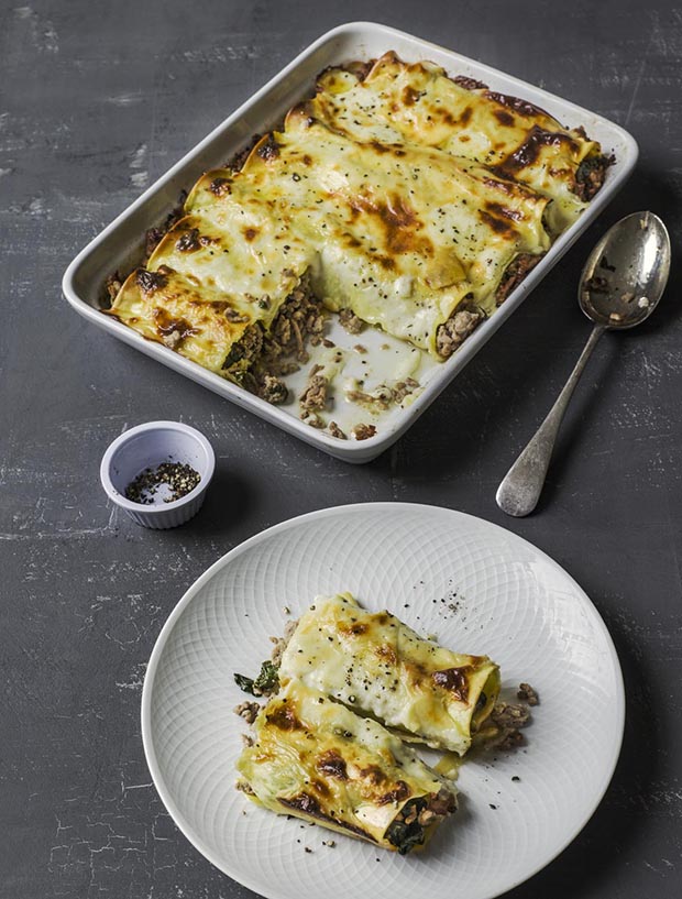 Cannelloni alla Besciamella Cannelloni with Béchamel Sauce. Photo credit: © Phaidon Press: Liz and Max Haarala Hamilton. From The Italian Cooking School: Pasta
