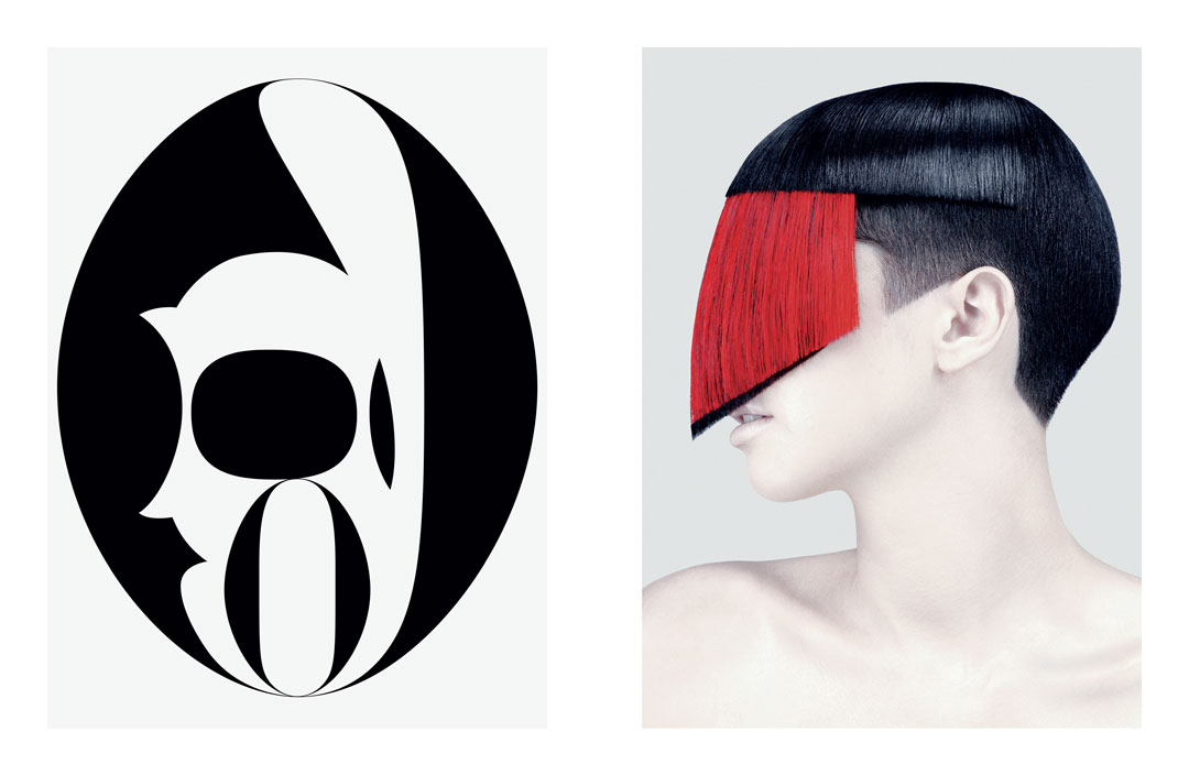 Vogue Paris, typography, 2007 (left), Interview, photography, 2011, hair by Guido (right)