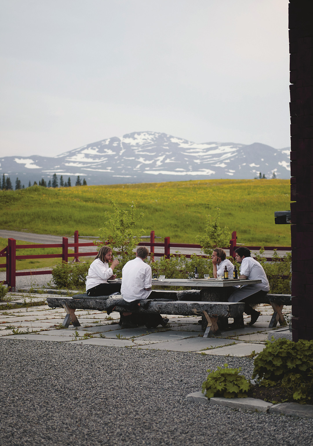 Nilsson Sebastian, Johnny and Fabian enjoying an after-service beer in midsummer.