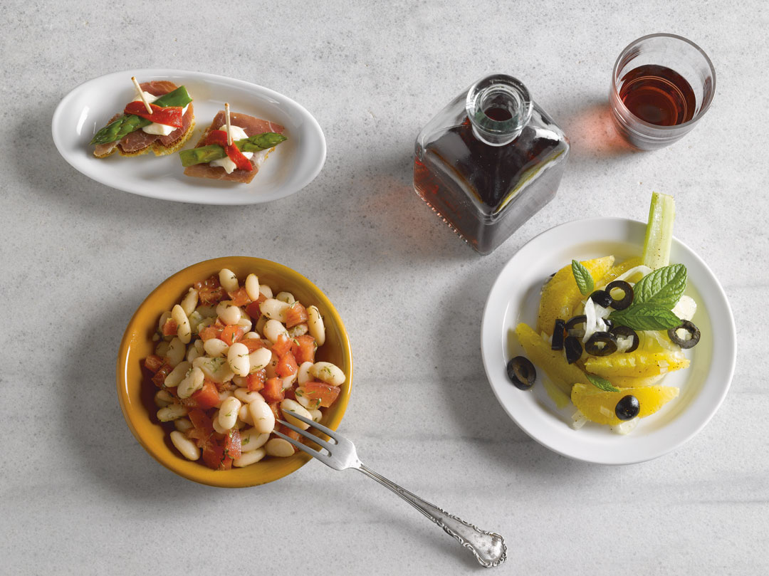 A selection of cold, vegetable tapas, as shown in The Book of Tapas