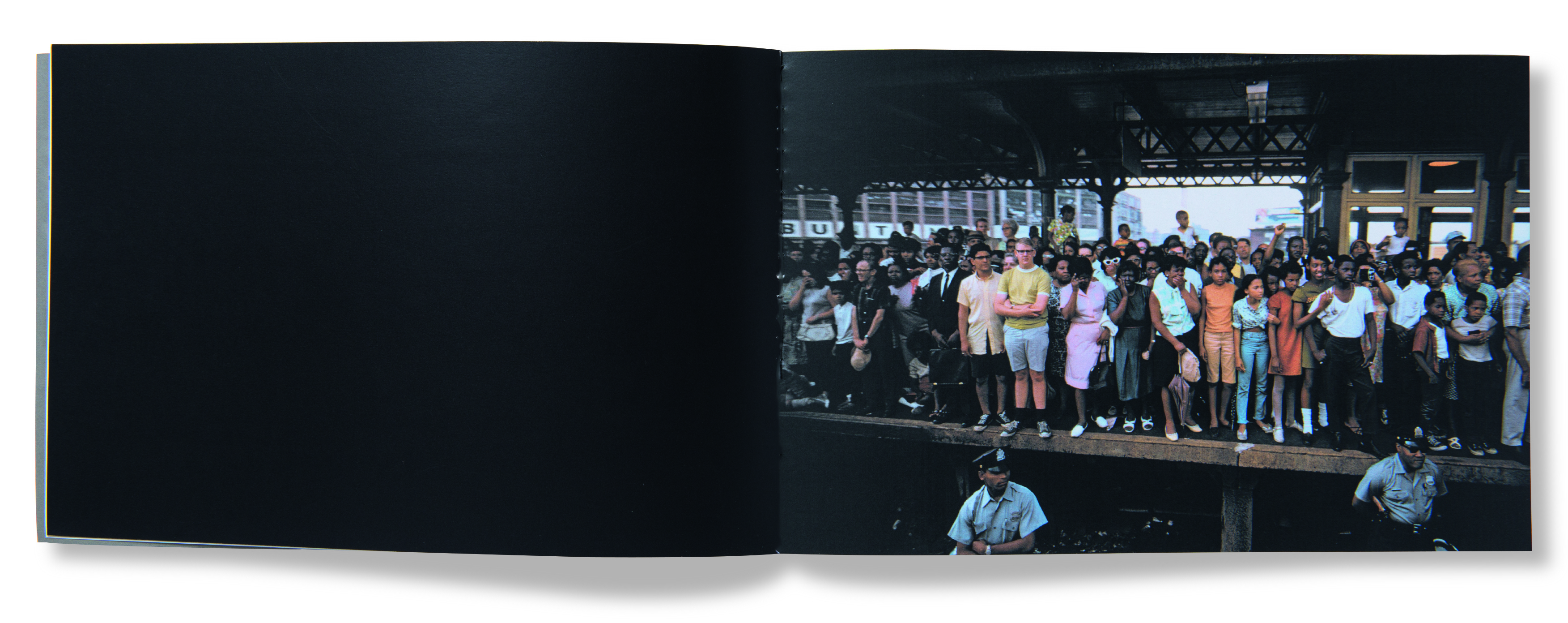 A spread from Paul Fusco RFK Funeral Train, as reproduced in Magnum Photobook: The Catalogue Raisonné