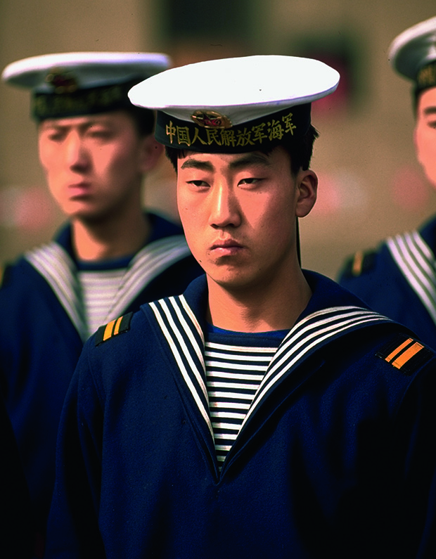 People’s Liberation Army Navy soldiers at an arrival ceremony for USS ‘Fort McHenry’, 1996