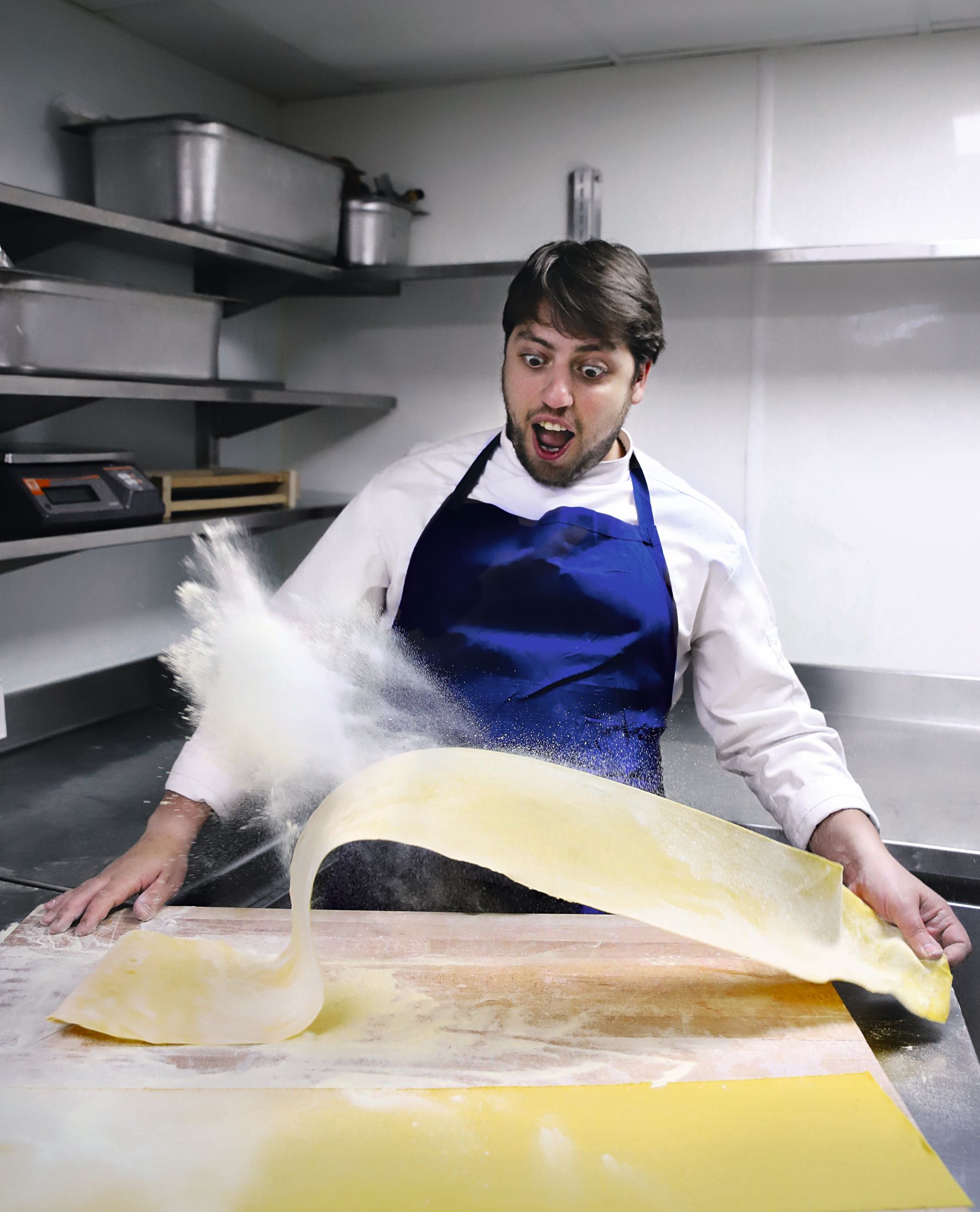 Big Mamma chef Rocco Dimartino making pasta, as featured in our new book Big Mamma Cucina Popolare