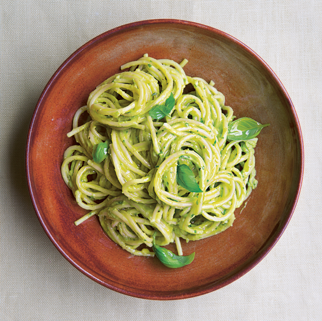 Basil and avocado pasta, from The Kitchen Shelf