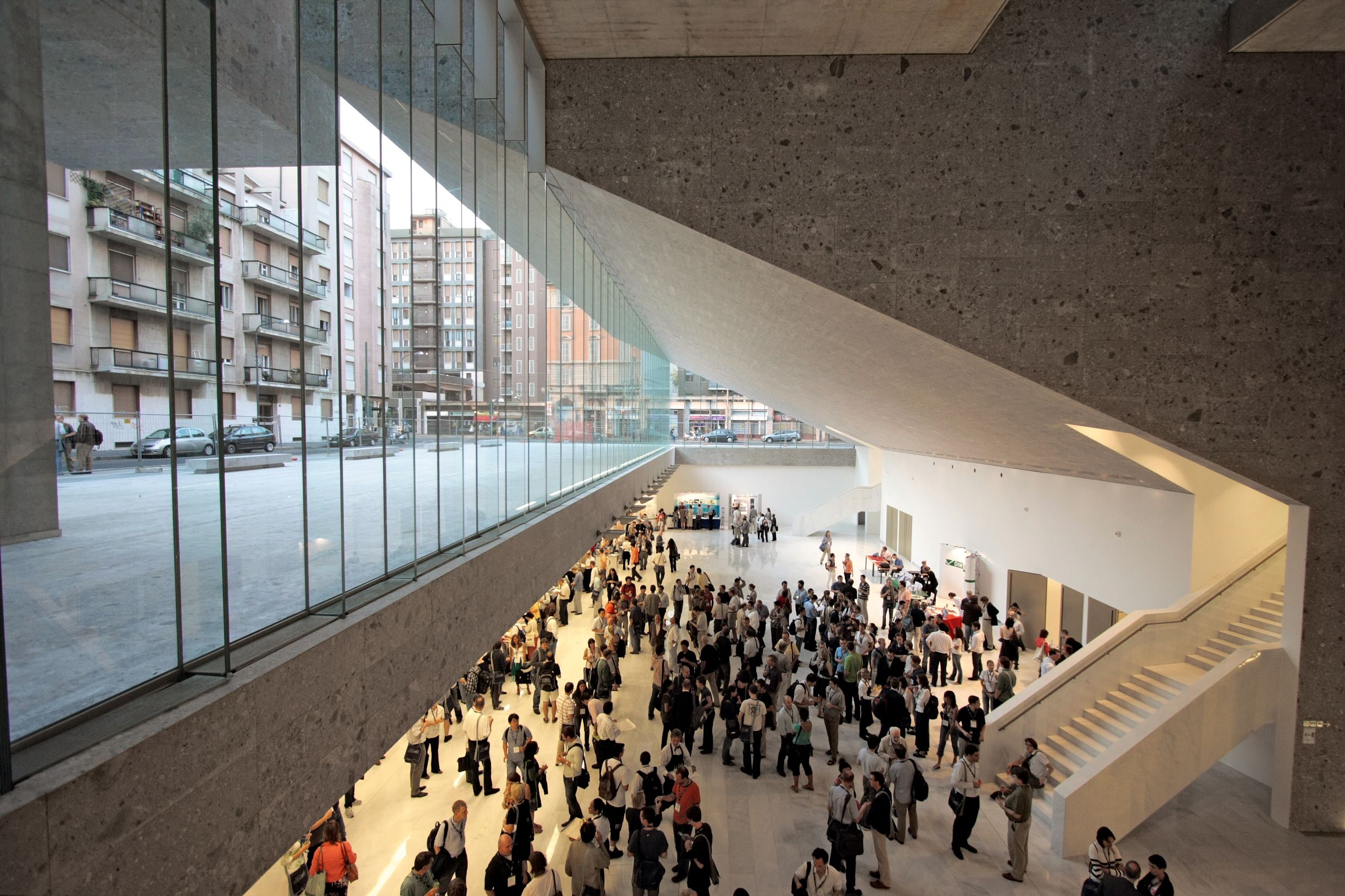 Università Luigi Bocconi, Milan, Italy, Grafton Architects, 2002-8; view of foyer space at 5 m (16ft) below street level. Photo by Paolo Tonato 