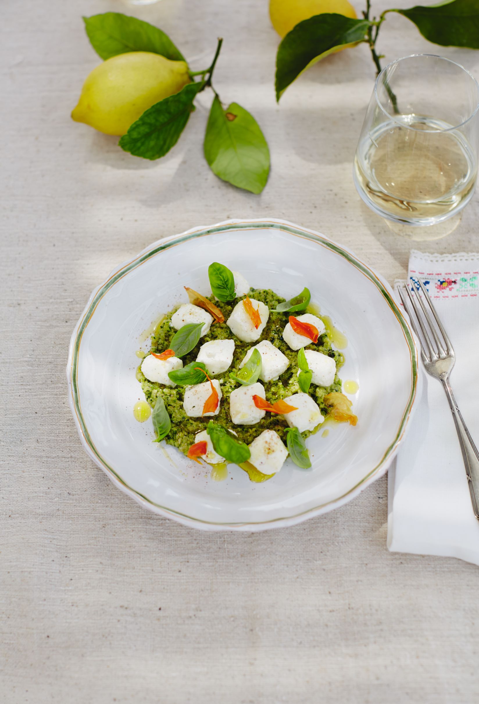 Ricotta gnocchi with courgette pesto and truffle