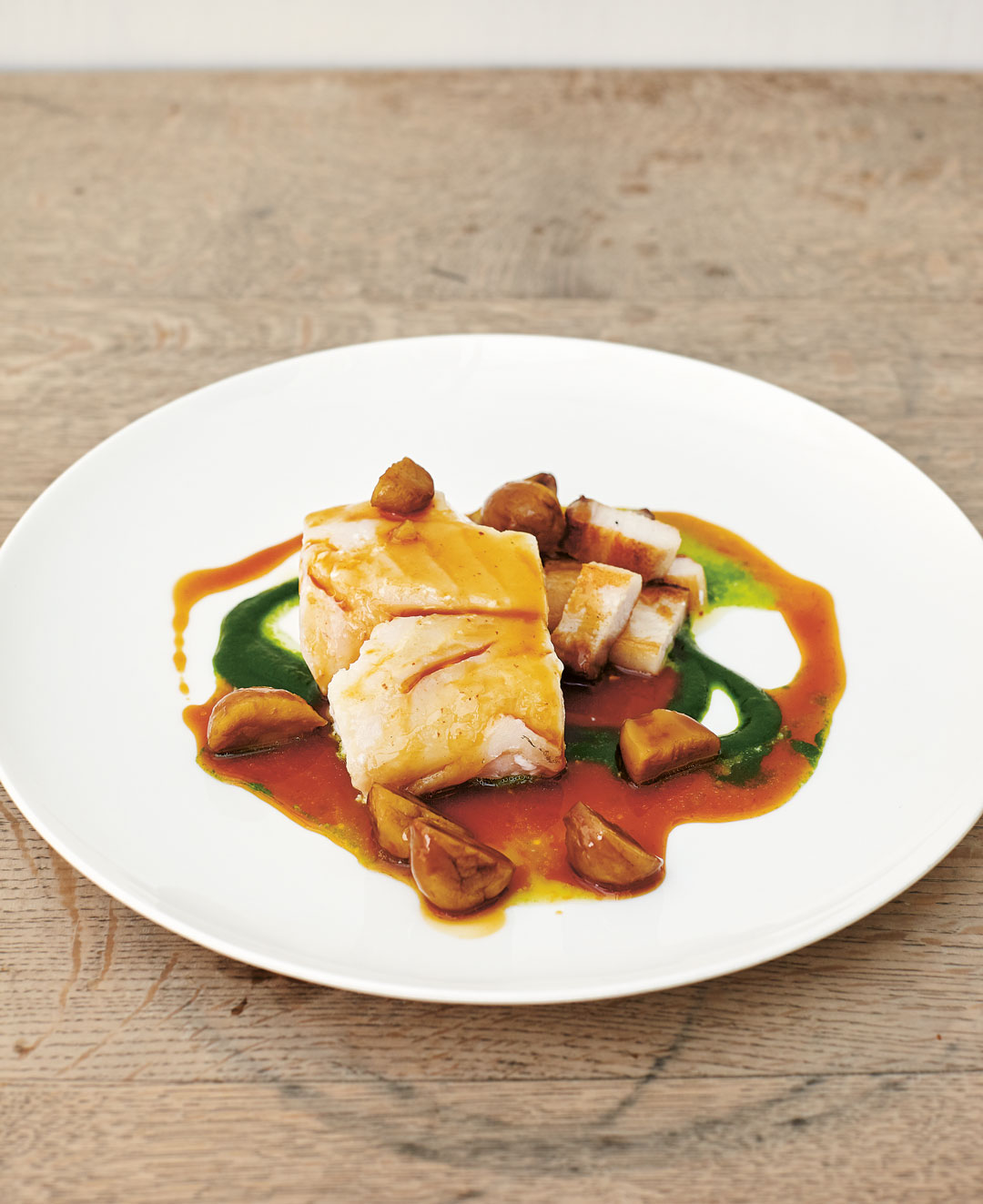Baked cod with chestnuts, parsley and bacon, as featured in The Sportsman