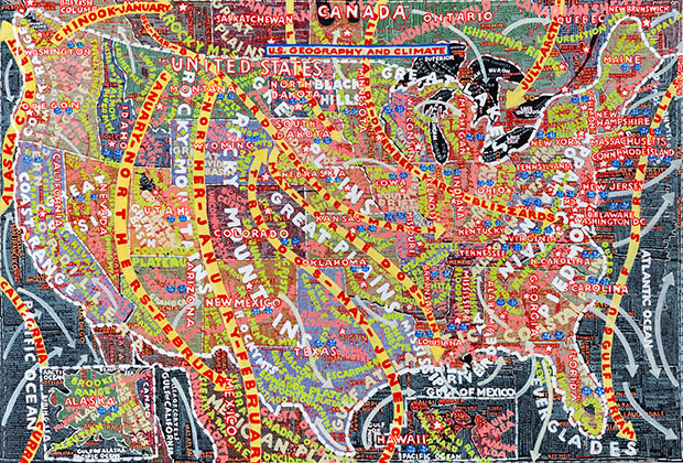 US Geography and Climate USA (2015) by Paula Scher. Image courtesy of Bryce Wolkowitz Gallery