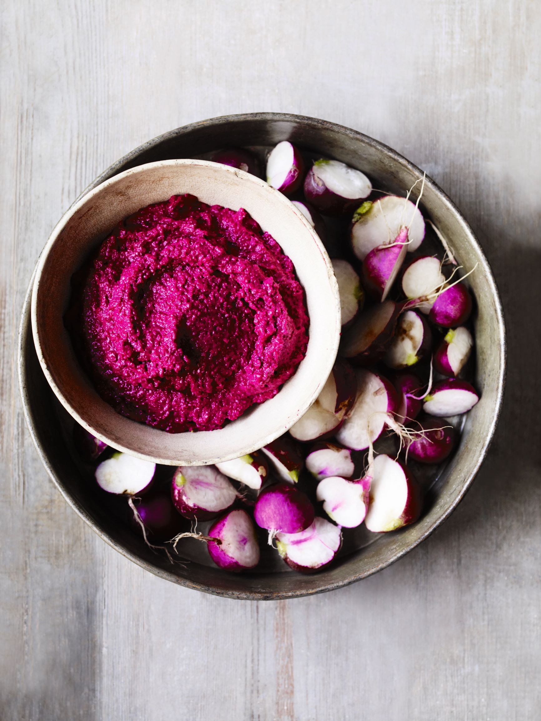 Beetroot hummus, as featured in Grow Fruit & Vegetables in Pots