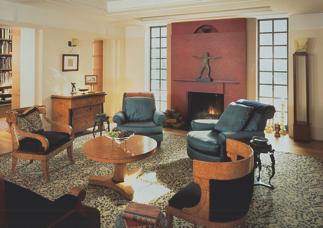 The living room in Michael Graves' warehouse home, completed in 1996. As reproduced in Interiors