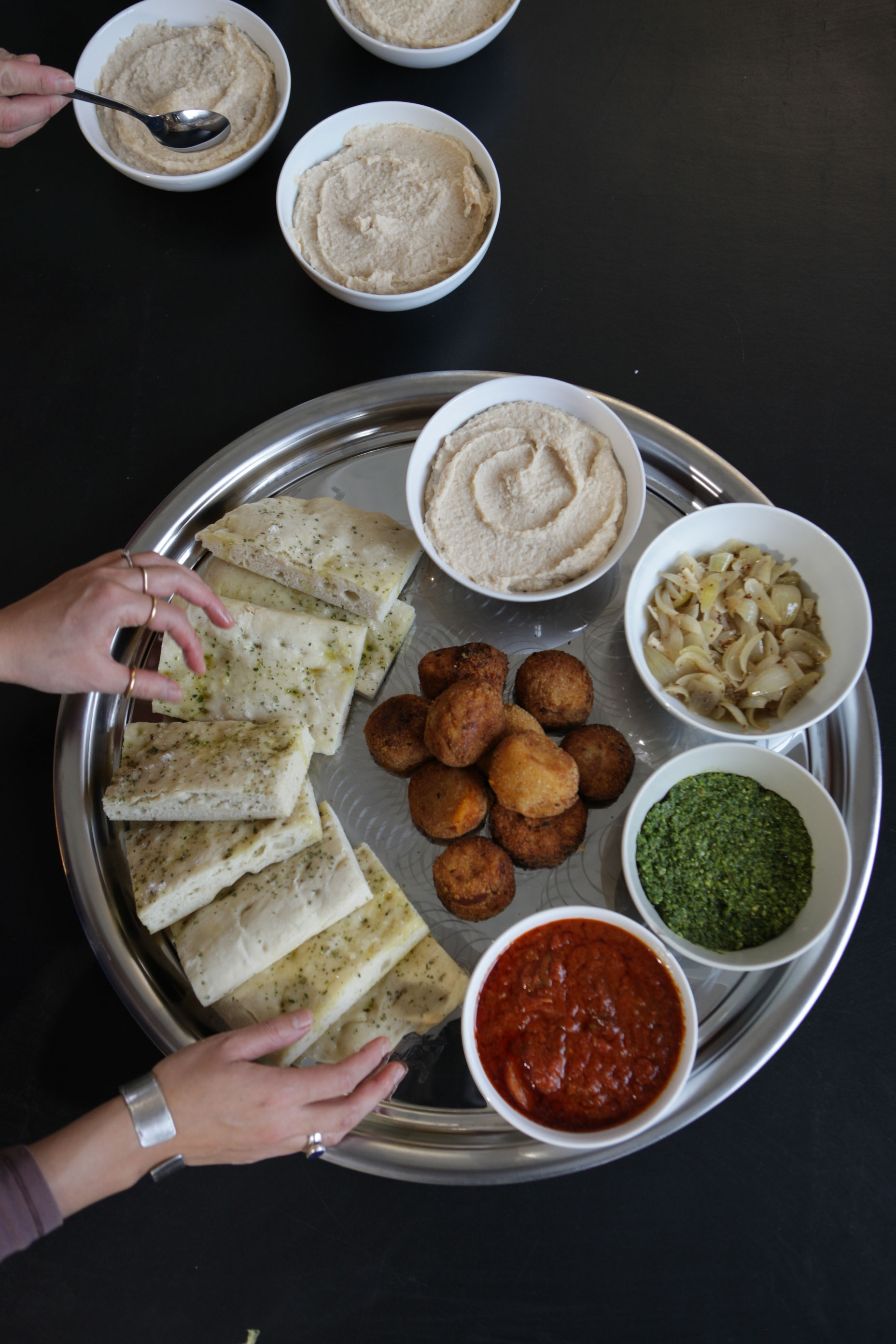 Focaccia and dips. From Studio Olafur Eliasson: The Kitchen.