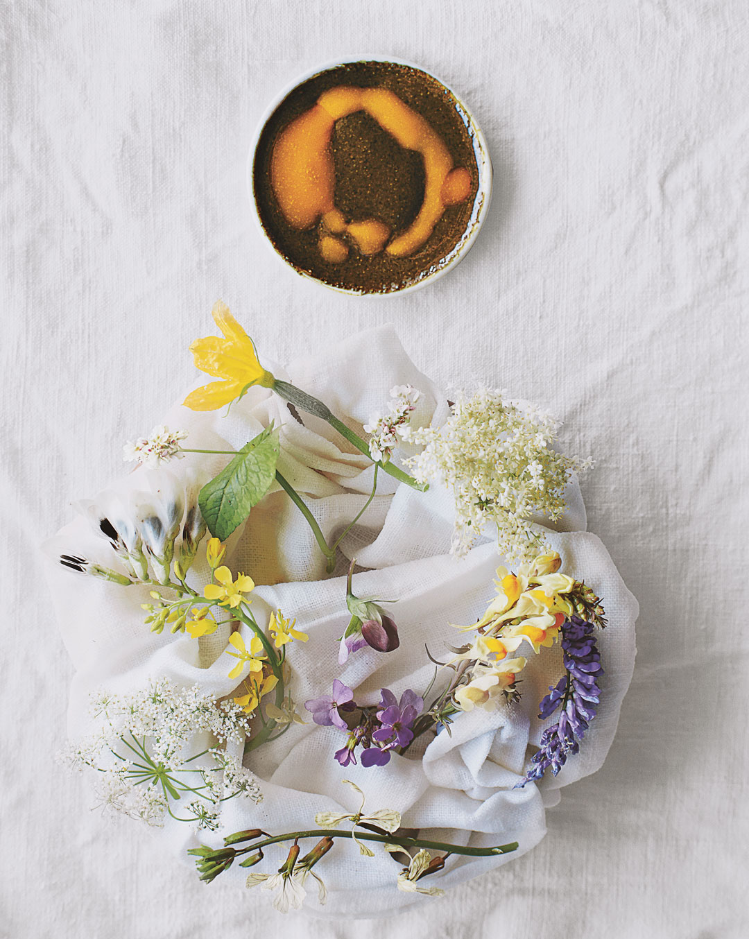 A plateful of flowers and some vinaigrette. From A Work in Progress: A Journal 