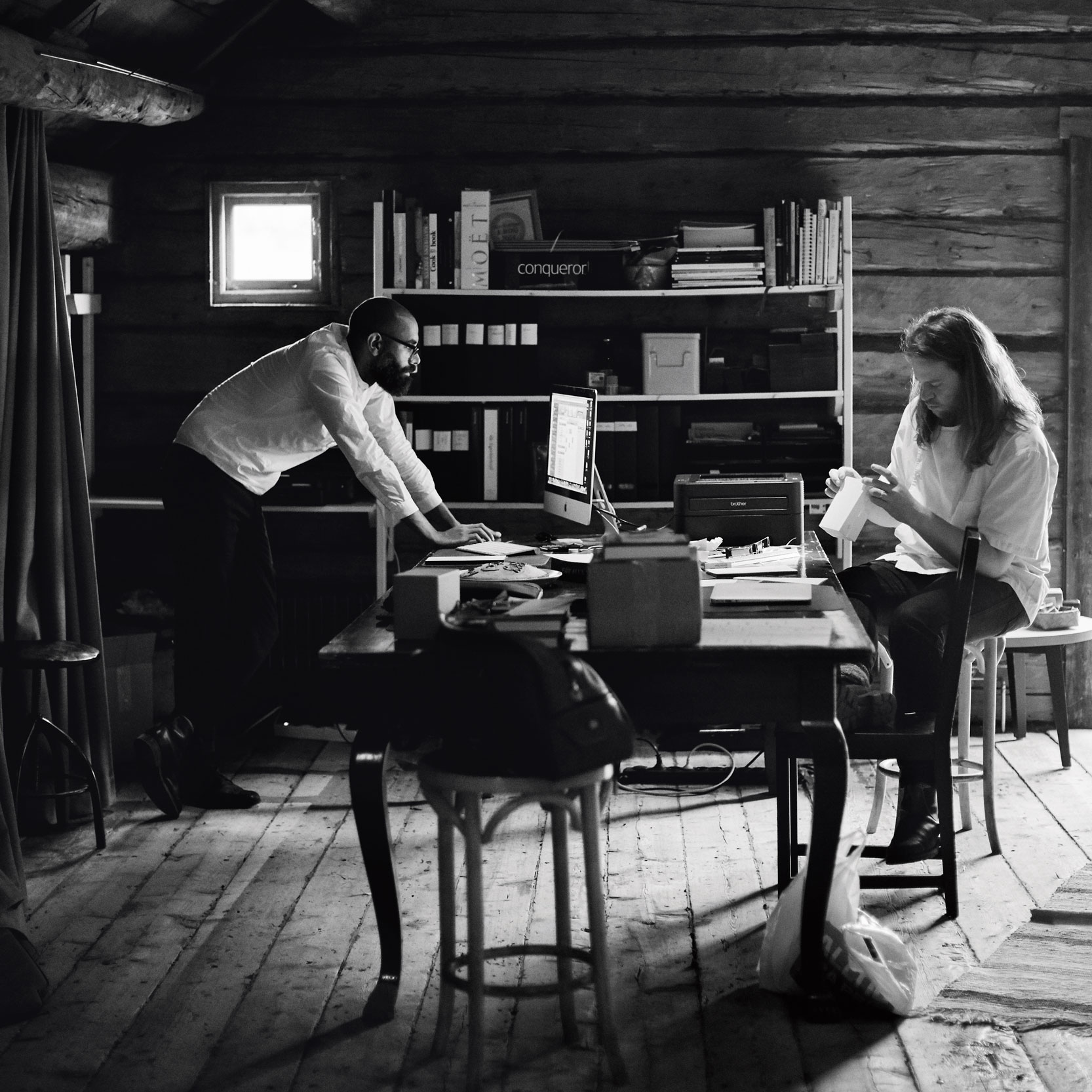 Hatim and me in the combined office space and staff dining room, one storey above the guest dining room. Photograph: Erik Olsson