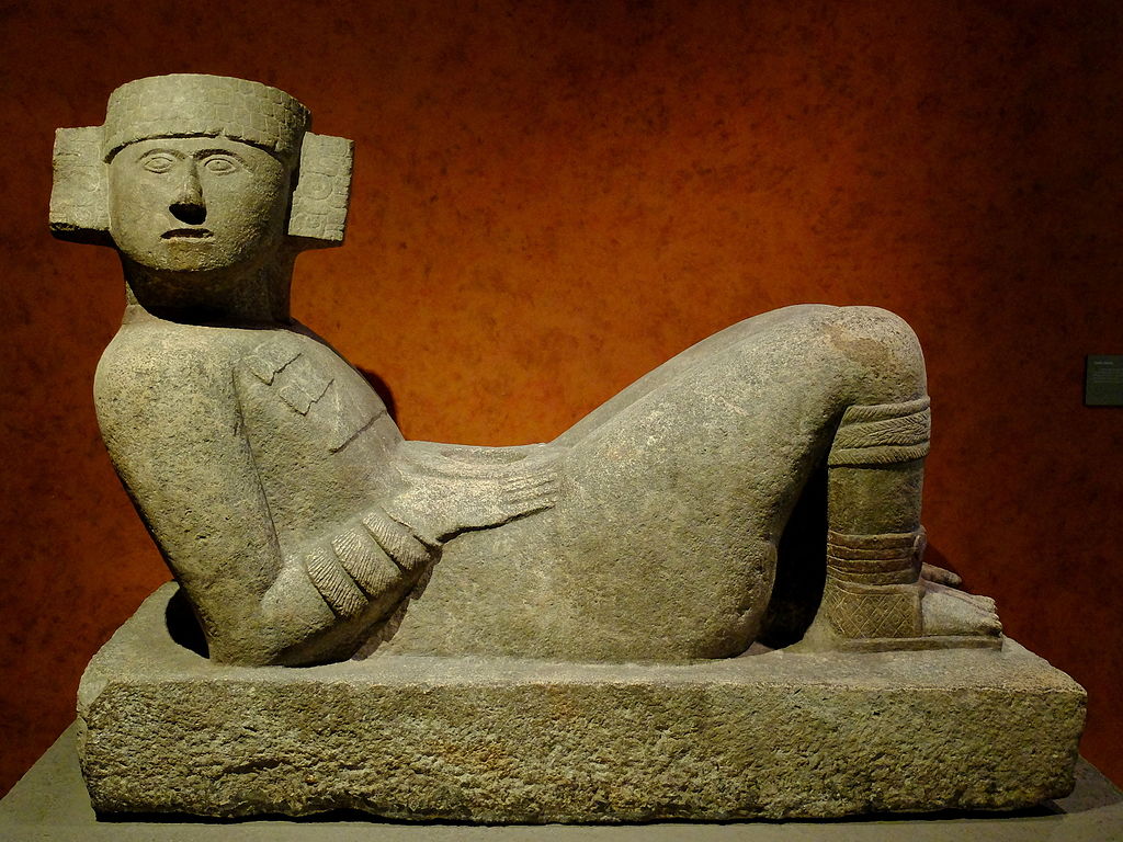 A Maywan chac-mool on display at the Mexican National Museum of Anthropology. Photograph by Ziko van Dijk, courtesy of Wikimedia Commons