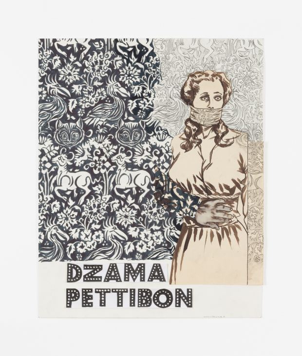 Marcel Dzama and Raymond Pettibon, The ghosts in these walls, 2015 Pencil, ink, gouache, and collage on paper 14 x 11 1/8 inches (35.6 x 28.3 cm) Courtesy David Zwirner, New York/London