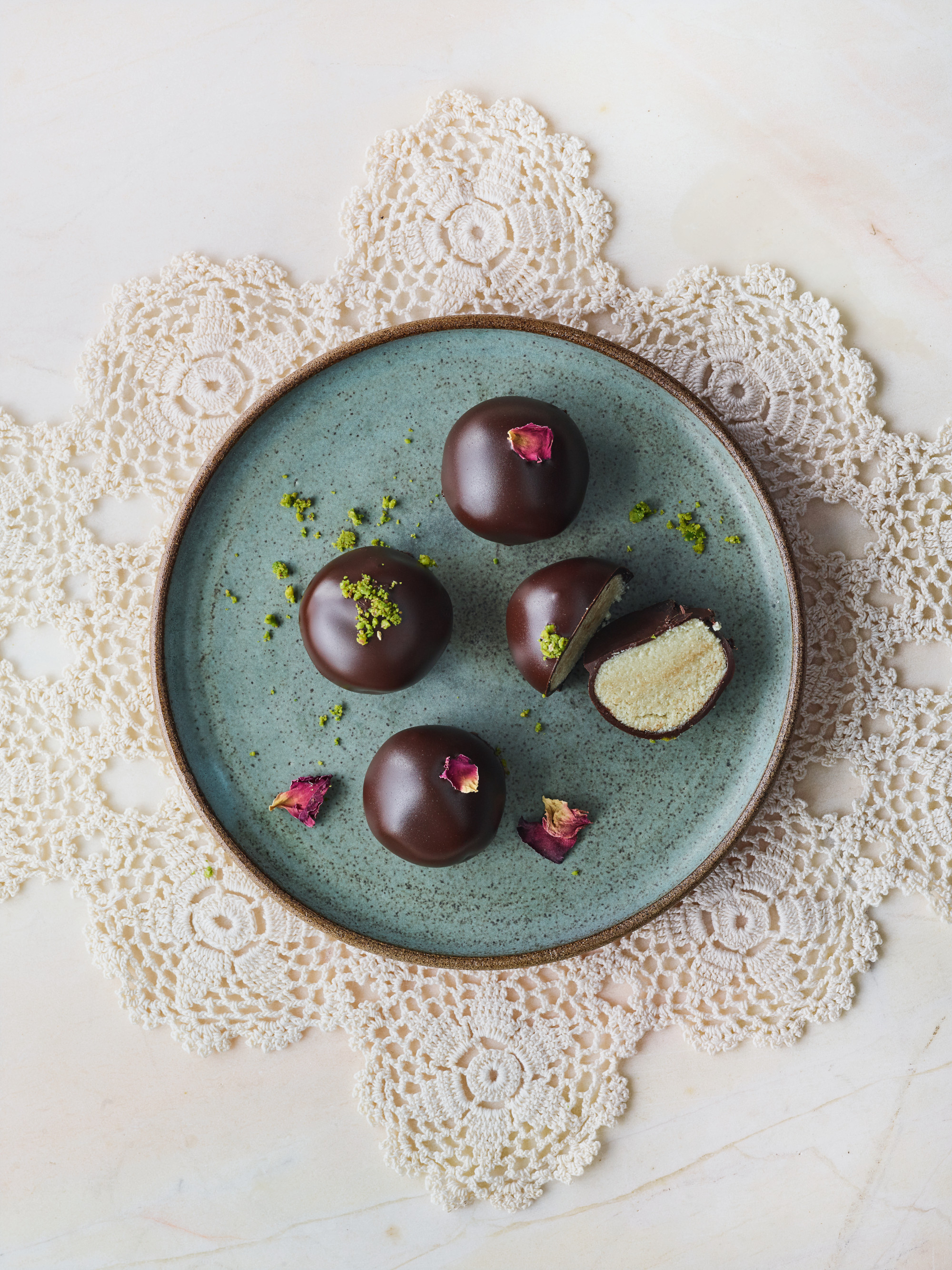 Chocolate-Covered Tahini Truffles. Photography by Dan Perez