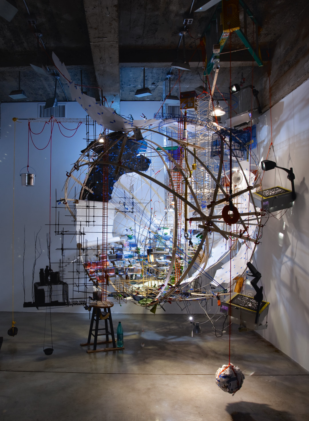 arah Sze, 360 (Portable Planetarium), 2010. Mixed media, wood, paper, string, jeans, rocks. 162 × 136 × 185 in. (411.5 x 345.4 x 470 cm). Courtesy National Gallery of Canada, Ontario. Picture credit: © Sarah Sze