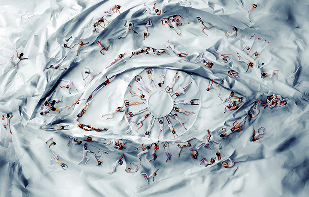 Ballet; The Eye of New York City Ballet, trompe l’oeil photograph of eighty-one dancers from the New York City Ballet interacting with paper, 2014. From JR: Can Art Change the World