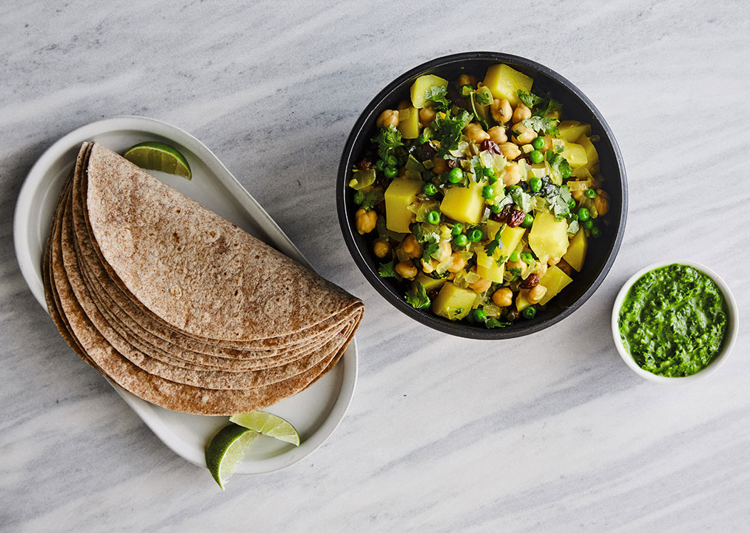 Chickpea Curry Burritos with Mint and Chilli Sauce -
 from Vegan: The Cookbook