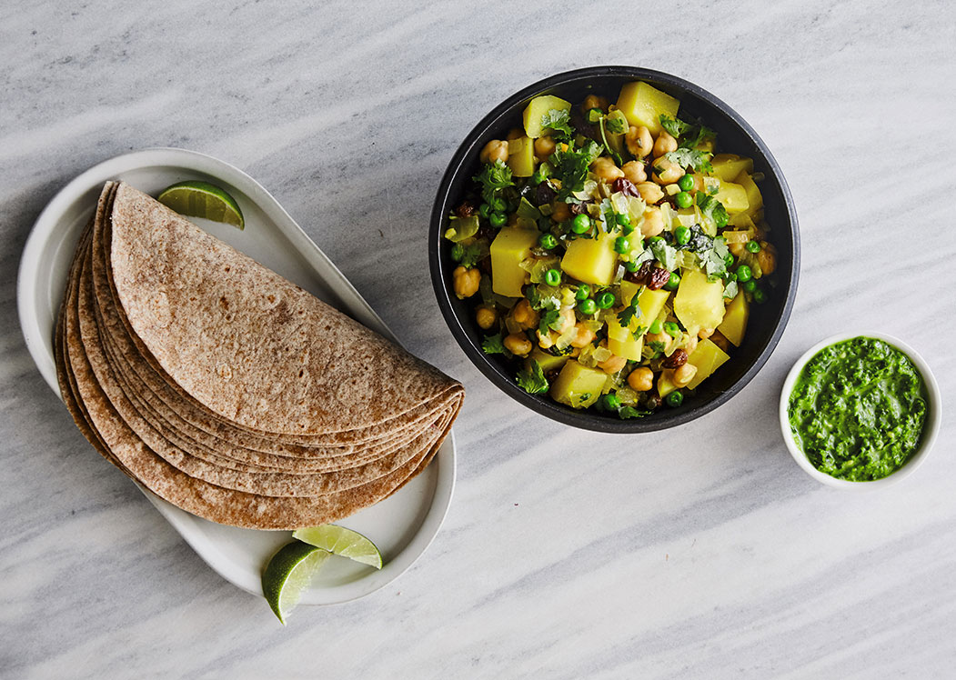 Chickpea Curry Burritos with Mint and Chilli Sauce -
 from Vegan: The Cookbook