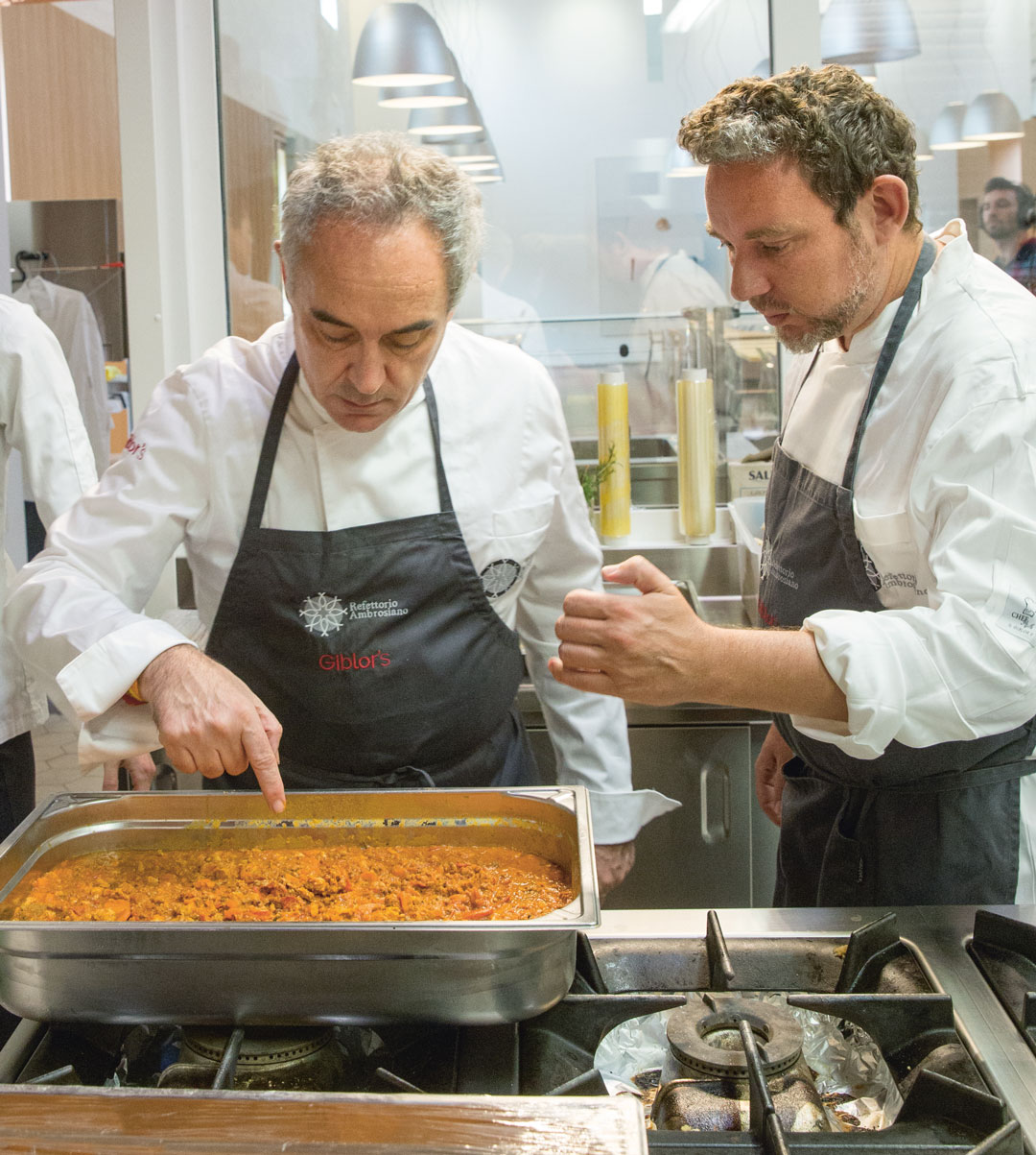 Ferran and Albert Adrià examine Massimo's turkey-based ragu of everything. As featured in Bread is Gold