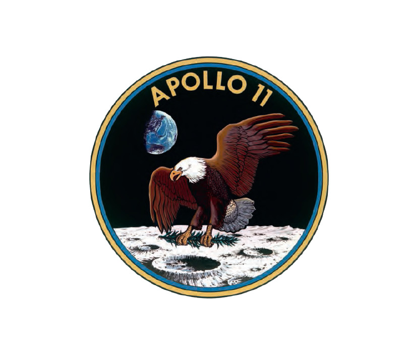The Official Emblem of Apollo 11, 1969, by Neil Armstrong, Edwin ‘Buzz’ Aldrin and Michael Collins. Embroidery, Diam. 10.4 cm / 4 in NASA