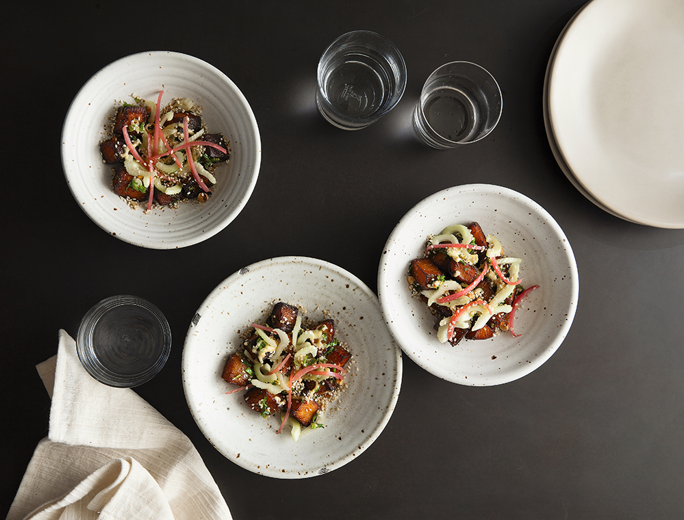 White Yams, Garlic, Butter, Celery and Dukkah. Photography: Rick Poon