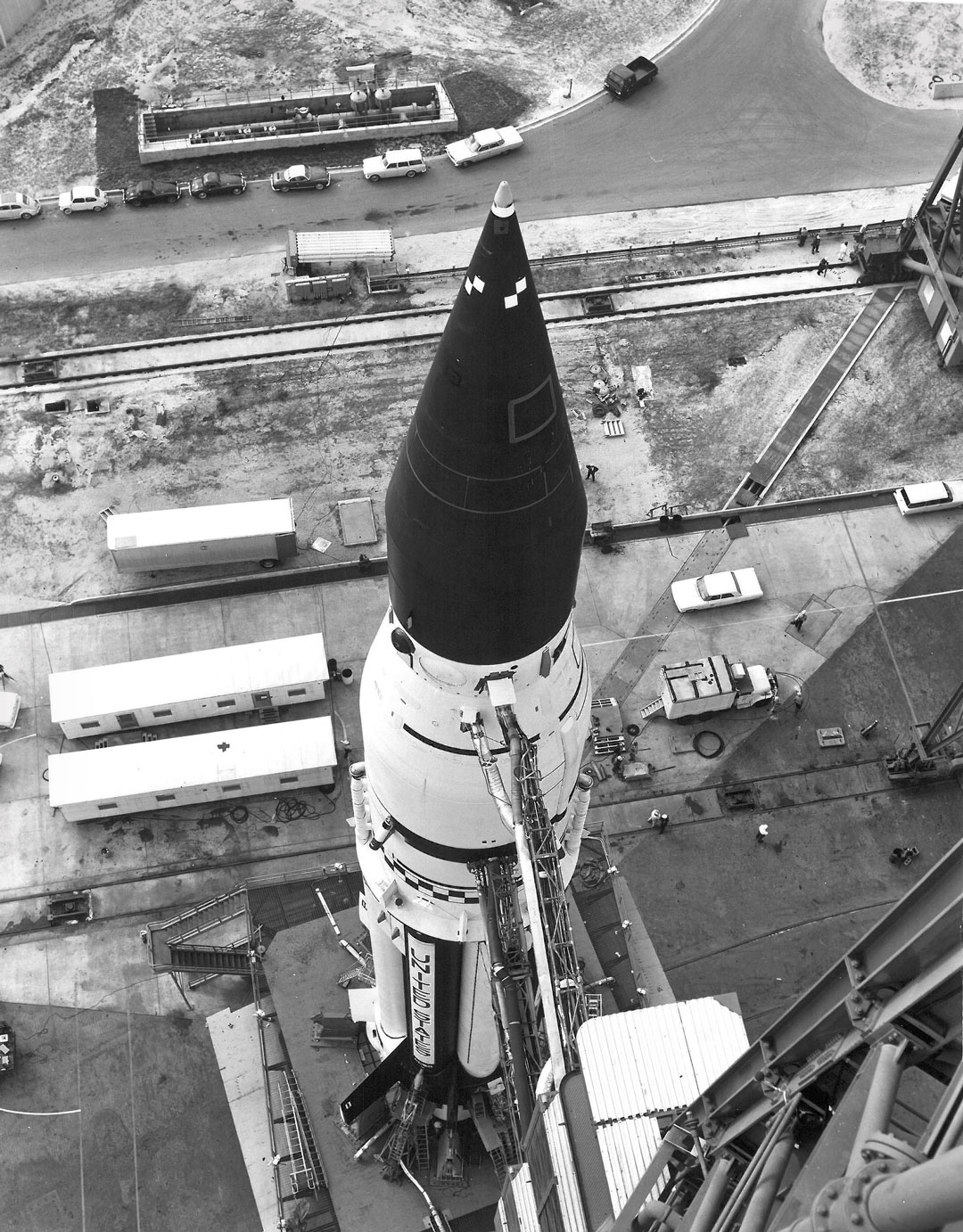 First Saturn I Block II rocket ready for launch, Kennedy Space Center, Cape Canaveral, Florida, 29 January 1964. From Sun and Moon
