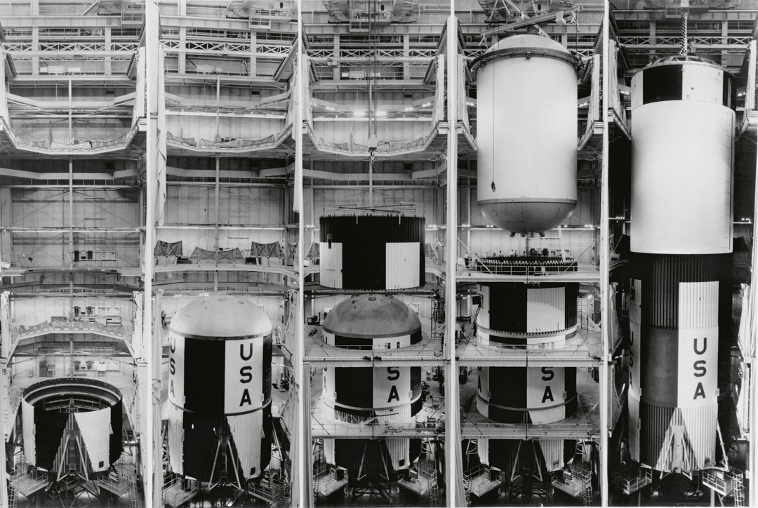 Assembly of Saturn V S-IC first stage, Michoud Assembly Facility, New Orleans, Louisiana, 1960s. Image courtesy of NASA. From Sun and Moon