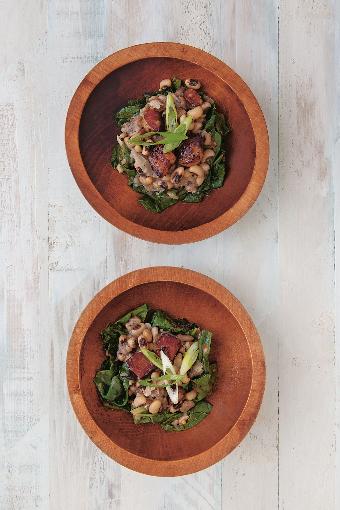Black-eyed peas with salt pork and greens, as featured in America the Cookbook