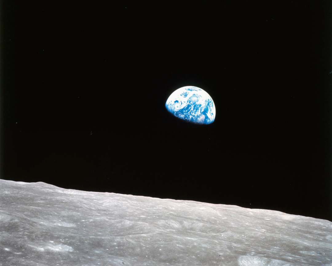 'Earthrise’ – a photograph taken from Apollo 8 on Christmas Eve, 1968 by William Anders. Image courtesy of NASA. From Sun and Moon