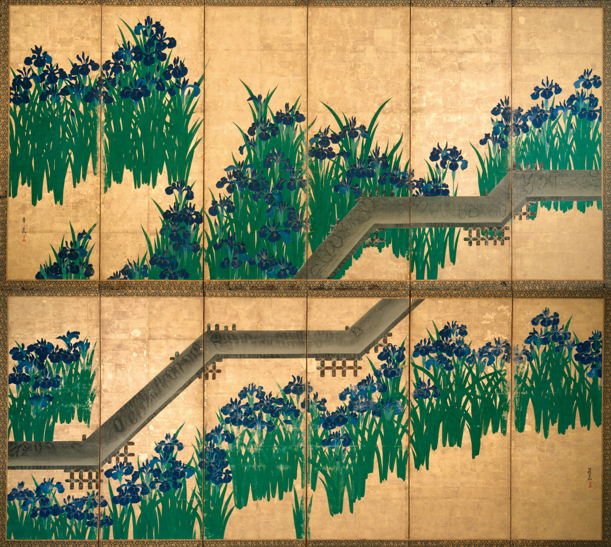 Irises at Yatsuhashi (Eight Bridges), c.1709 by Ogata Kōrin 