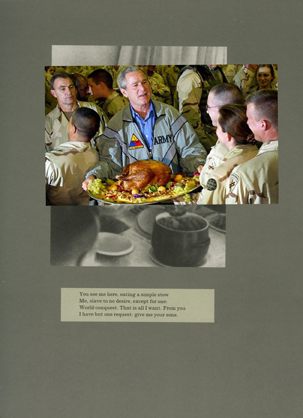 Adam Broomberg and Oliver Chanarin, Plate 26, 2011. George Bush serves a Thanksgiving turkey to US troops stationed in Baghdad in 2003, 2011