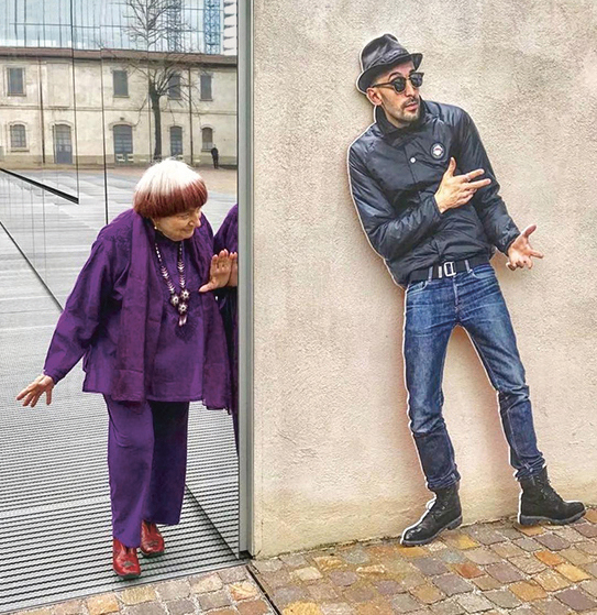 JR (or should that be a cutout of JR?), right, with his erstwhile collaborator, the late film director Agnes Varda