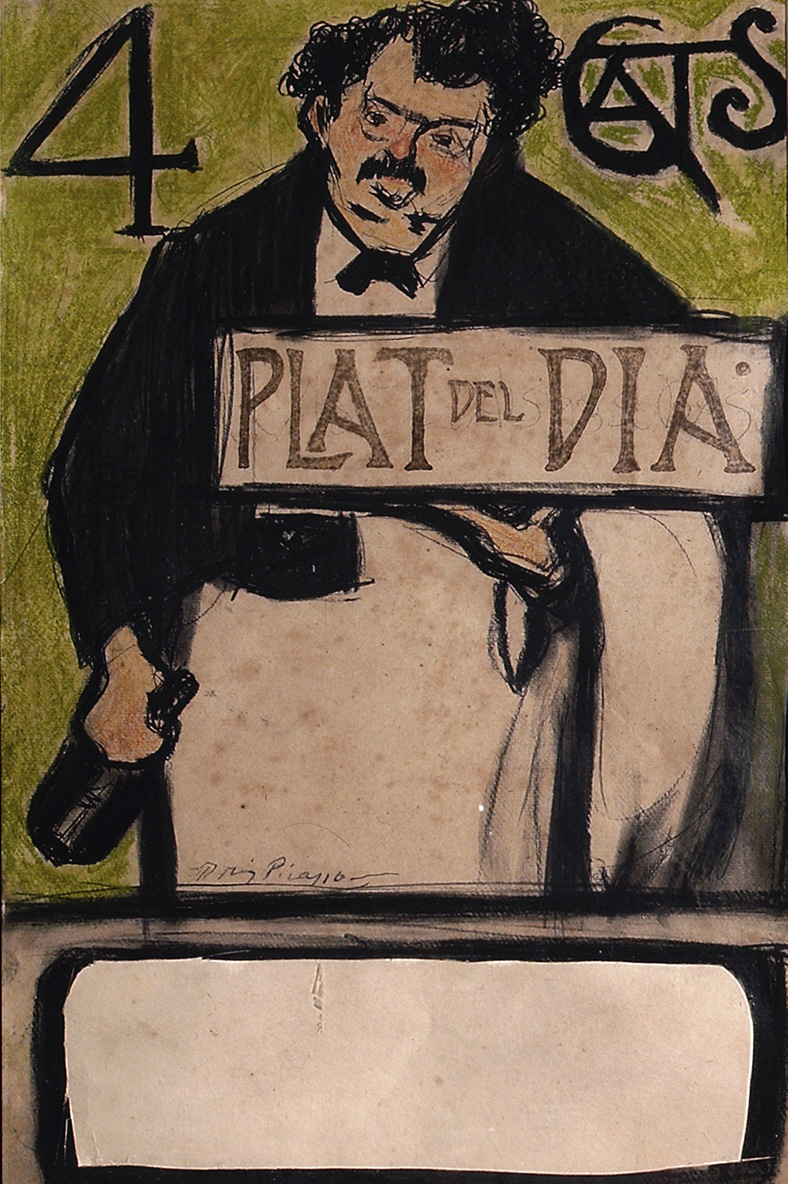 Menu for the Quatre Gats, Dish of the Day Pablo Picasso c 1900, Wax and ink on paper, 45.5 × 29 cm
The Hunt Museum, Limerick, MG145, © Succession Pablo Picasso, VEGAP, Madrid 2018