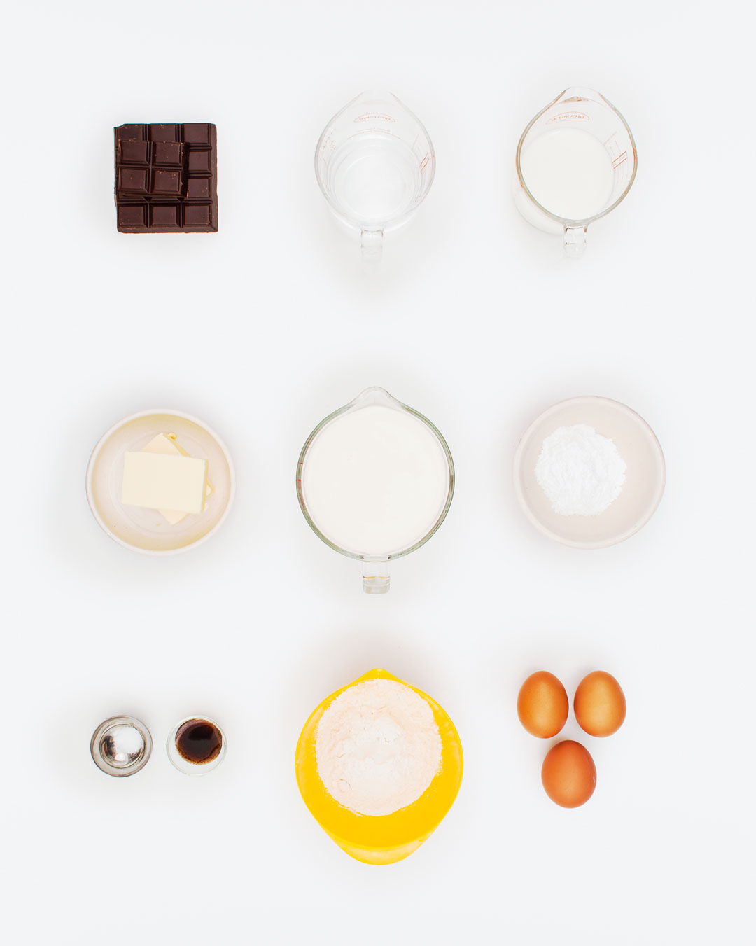 Ingredients for chocolate profiteroles, as featured in Simple & Classic