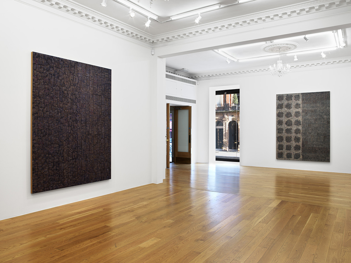 An installation view of DNA: Sepia by McArthur Binion at Massimo De Carlo, London